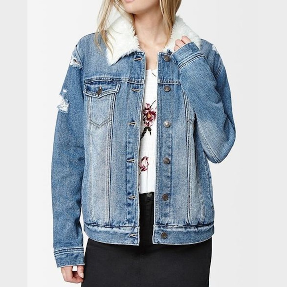 Sherpa Jean Jacket with fur PacSun
